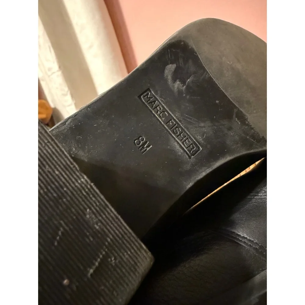 Marc Fisher Black Leather Pointed Toe Ankle Boots Block Heel Chelsea Bootie 8M